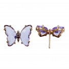Purple simple colorful crystal butterfly earrings
