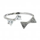 Silver bow open crystal ring