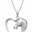 Sterling Silver Horse in Heart Necklace Pendant with 18" Box Chain