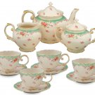 Gracie China by Coastline Imports Vintage Green Rose Porcelain 11-Piece Tea S...