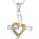 Two-Tone Sterling Silver and Yellow Gold-Flashed Heart Cross Pendant Necklace...