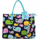 Quilted Whale Print Large Tote Bag (Aqua) Aqua NGIL