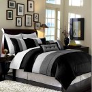 Chezmoi Collection 8-Piece Luxury Stripe Duvet Cover Set Queen Black White an...