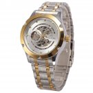 KS Navigator White Dial Skeleton Automatic Mens Mechanical Silver Gold Stainl...