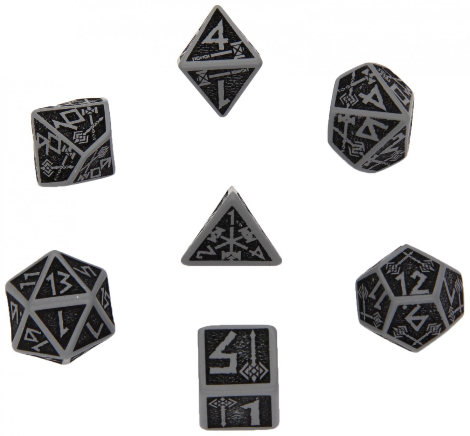 Dwarven Dice Gray/Black (7) Board Game Q Workshop
