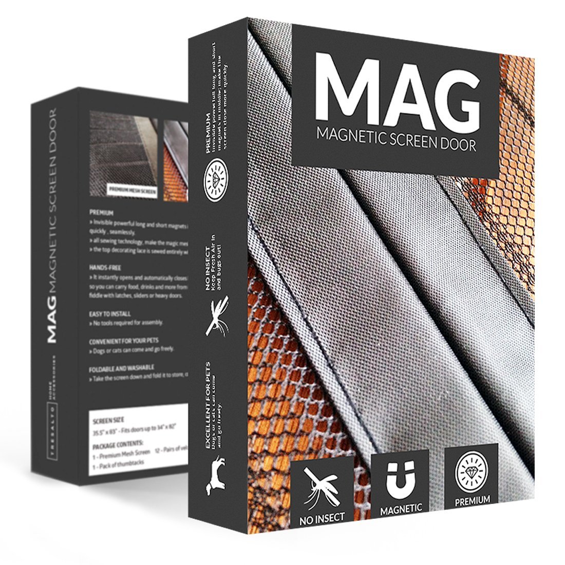 MAG Magnetic Mesh Screen Door 34 Inch - Bug Off Curtain Black Tresalto
