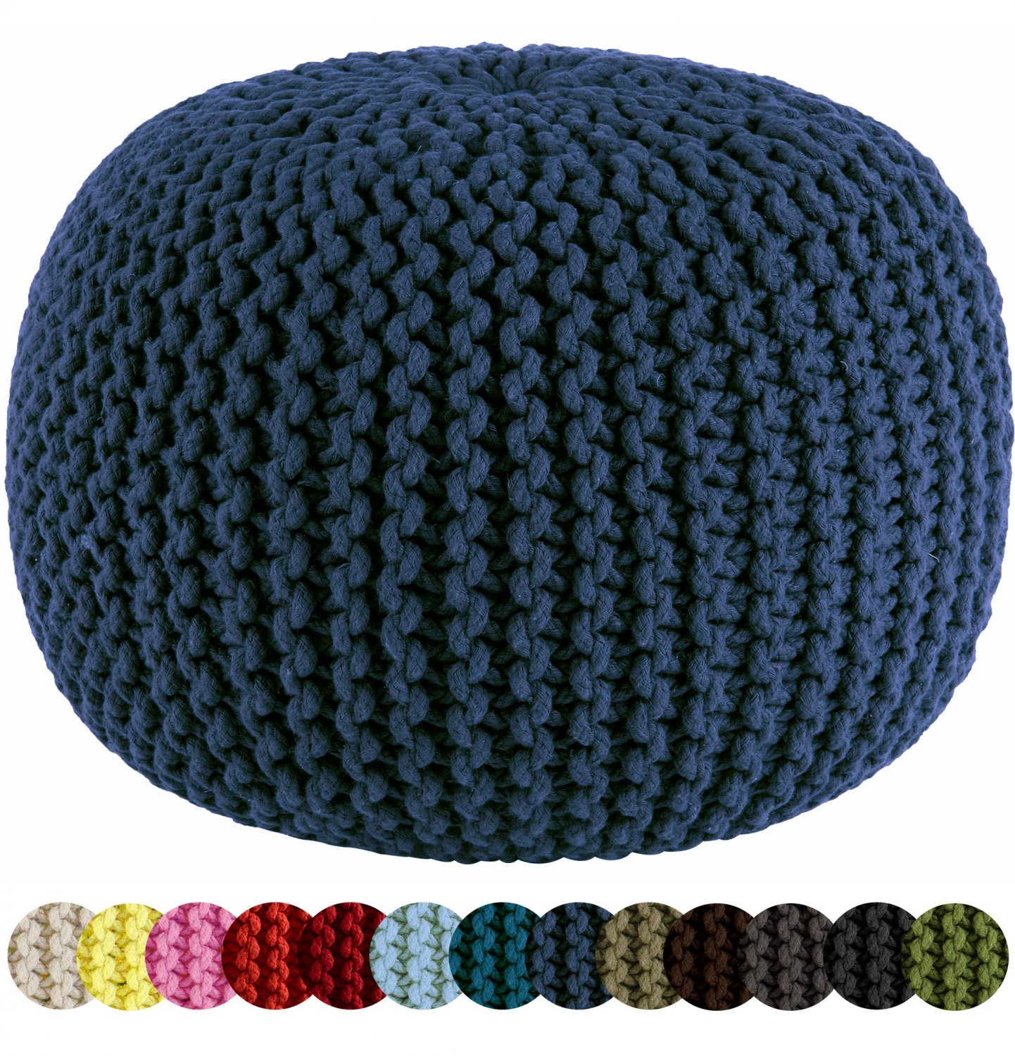 Cotton Craft - Hand Knitted Cable Style Dori Pouf - Blue - Floor Ottoman - 10...