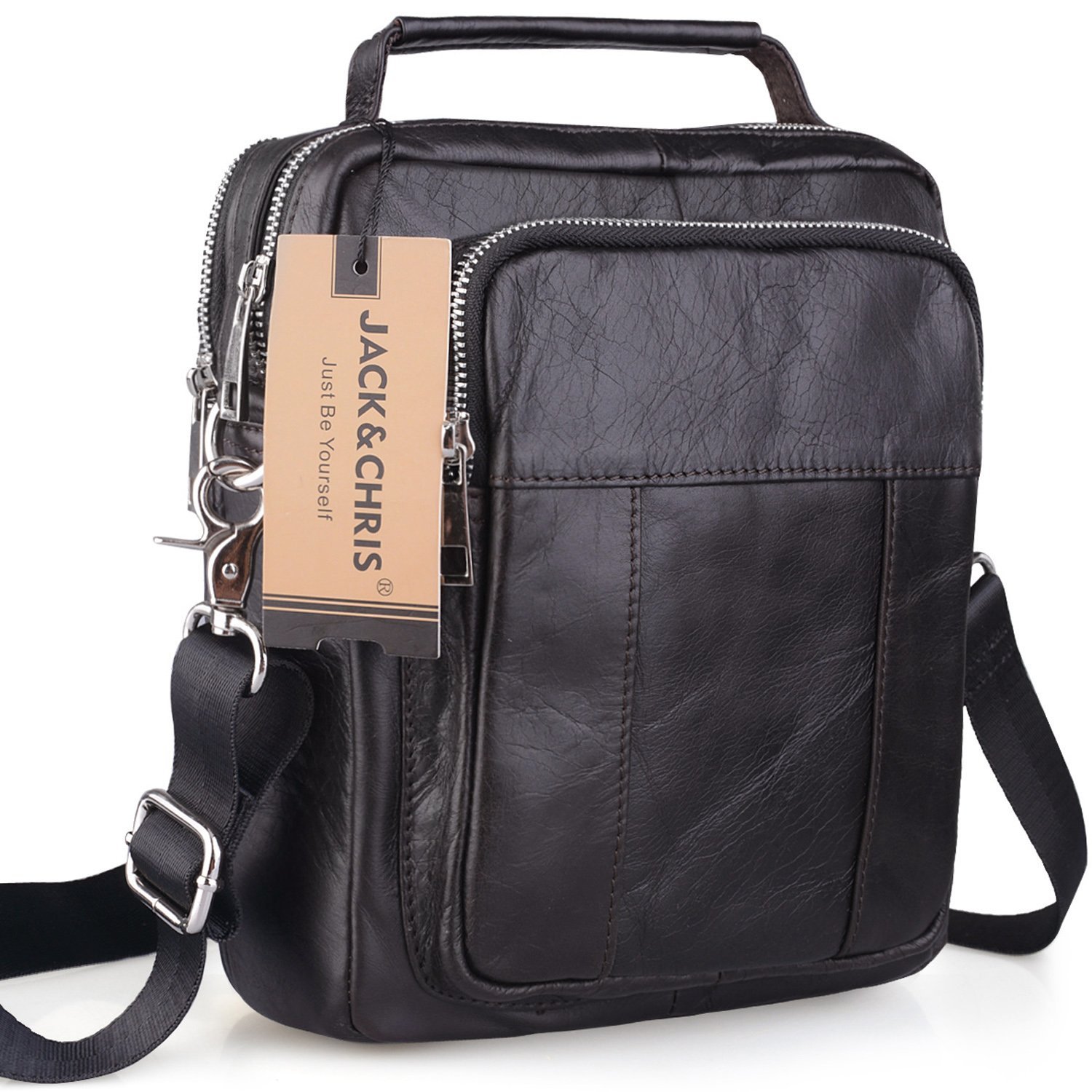 Jack&ChrisMen's Genuine Leather Messenger Cross Body Bag Sling Bag ...