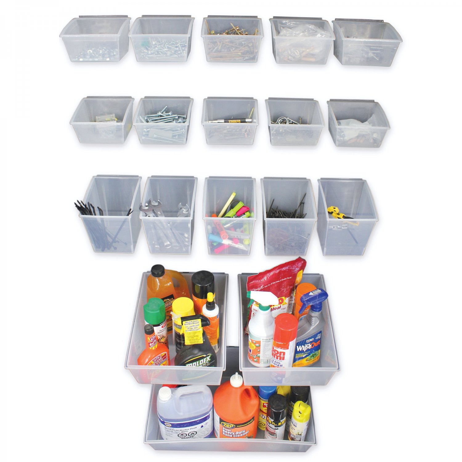 Proslat 03250 Probin Storage Bin Kit Designed for PVC Slatwall 18-Piece Clear