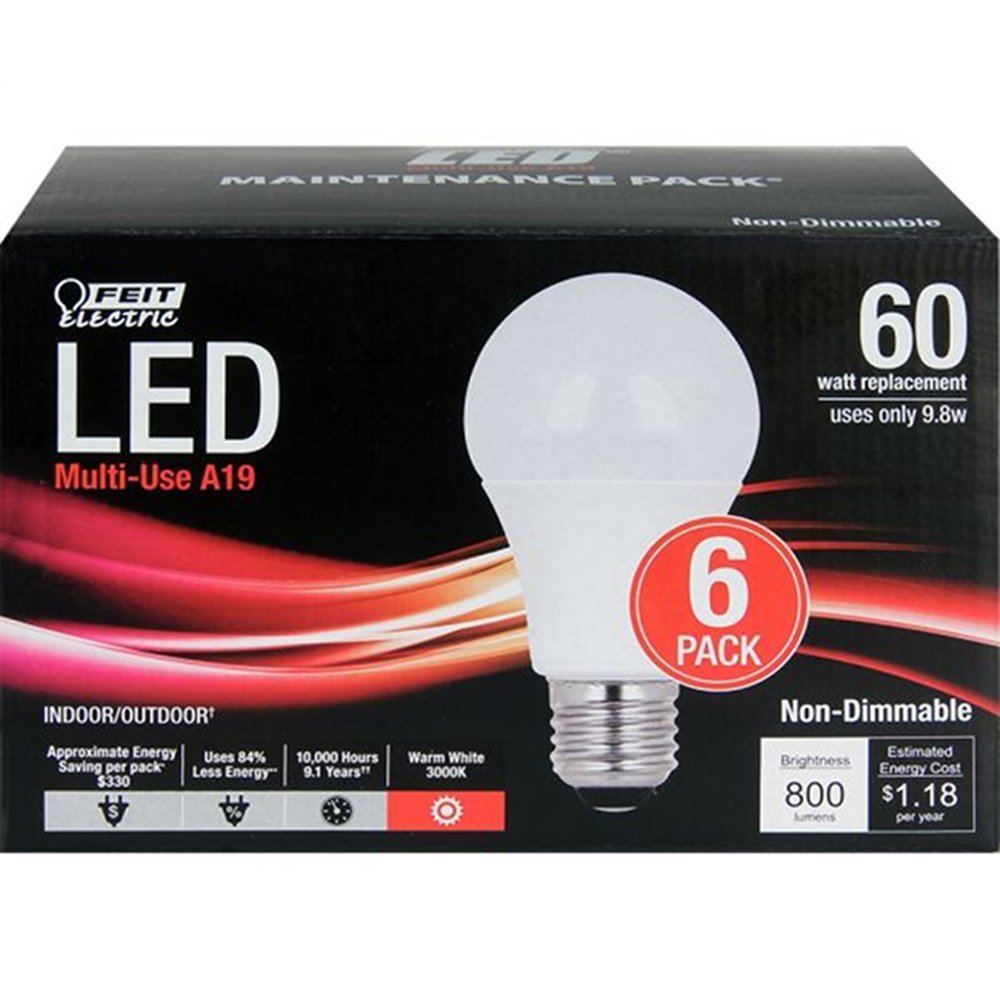 Feit Electric 60 Watt Replacement A19 LED Light Bulbs 6-Pack Feit Electric