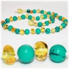 The Art of Cure Baltic Amber Teething Necklace for Baby (lemon/Tibetian Turqu...
