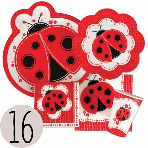 Modern Ladybug - Party Tableware Plates Cups Napkins - Bundle for 16