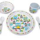 Culina Kids Plate and Bowl Melamine Dinnerware - Owl. Set of 5 Culina