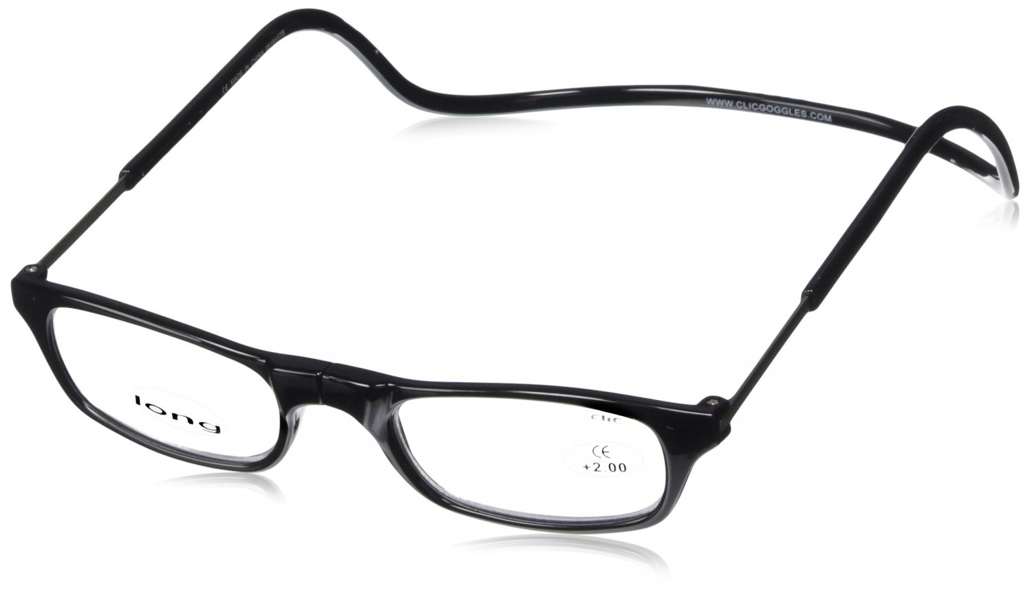 CliC Long Adjustable Front Connect Ready Reader Black Long 2.00 Strength CliC