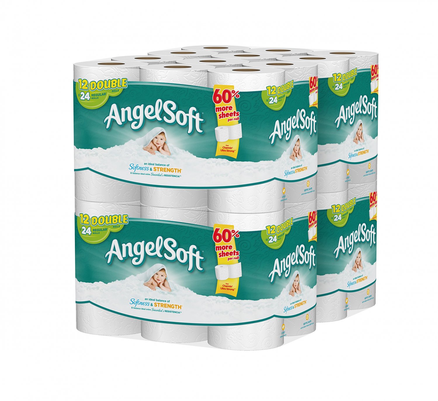Angel Soft 48 Double Rolls Bath Tissue 12 Count (Pack of 4) Angel Soft