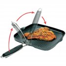 Starfrit Die-Cast Aluminum Nonstick 10-Inch Square Grill Pan with Foldable Ha...