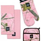 4 Piece RealTree Pink Camo Kitchen Set - 2 Towels Oven Mitt Potholder DII