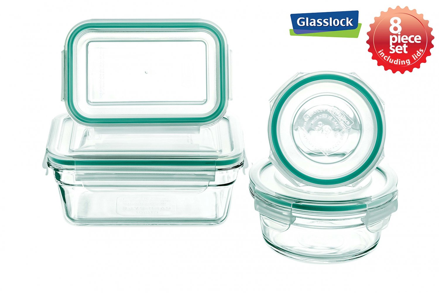 New Snaplock Lid: Tempered Glasslock Storage Containers 8pc (contains 4 conta...