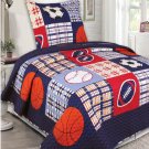 Mk Collection 2 Pc Bedspread Boys Sport Football Basketball Baseball Dark Blu...