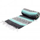 Mint / Teal and Grey Mexican Falsa Blanket - Great for the Beach Picnics Yoga...
