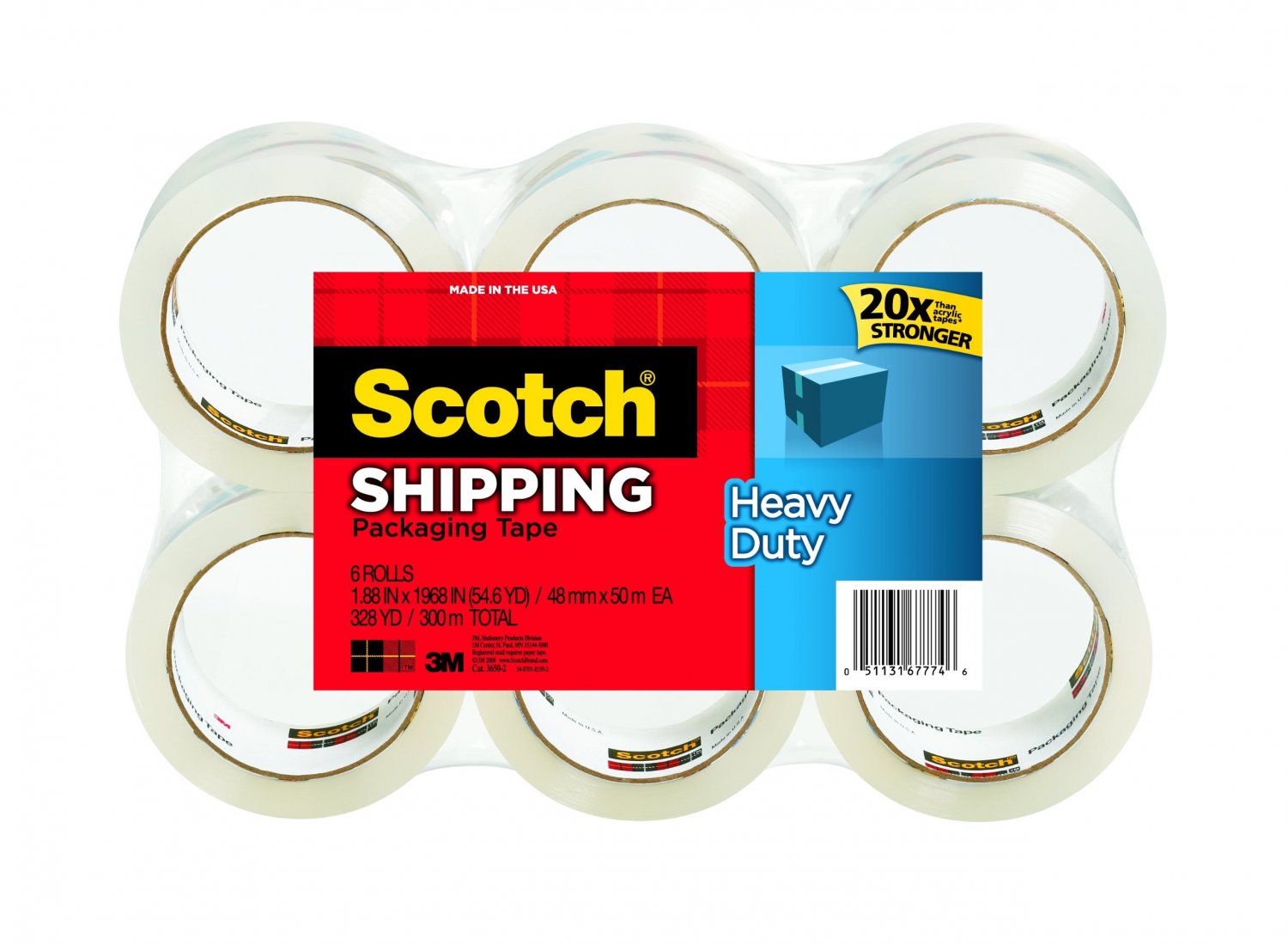 Scotch Heavy Duty Shipping Packaging Tape 1.88 Inches x 54.6 Yards 6-Rolls (3...