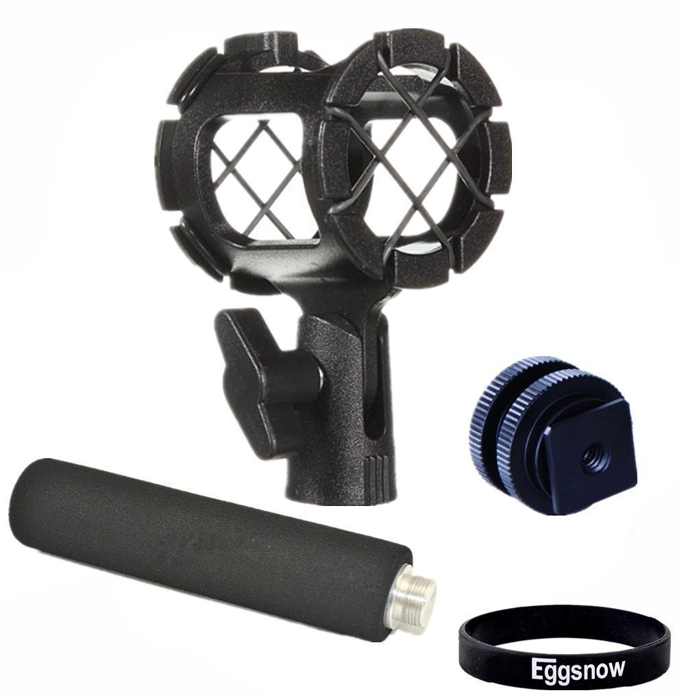 Eggsnow Camera Microphone Shockmount Holder Clip + Hot Shoe Mount + Foam Hand...