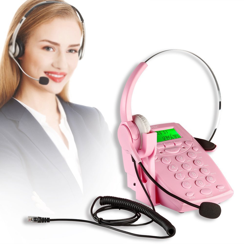 AGPtek Call Center Dialpad Corded Headset Pink Telephone with Tone Dial