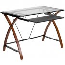 Glass Computer Desk w/ Pull-Out Keyboard Tray Chris Cross Cherry