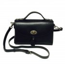 9.5" BLACK LEATHER TWIST LOCK SATCHEL