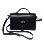 9.5" BLACK LEATHER TWIST LOCK SATCHEL