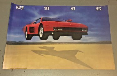 Vintage 1986 Ferrari Fasten Your Seat Belts Poster (Cave Man) never previously displa