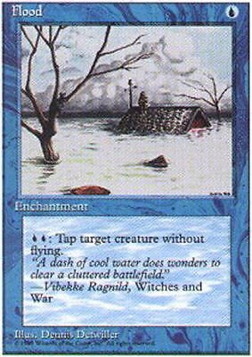 MTG Flood  (4th Edition) slightly played to near mint card Magic the Gathering