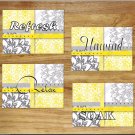 Yellow Gray Bathroom Wall Art Pictures PrintsFloral Damask Dahlia Quotes Soak Relax Rule Pictures