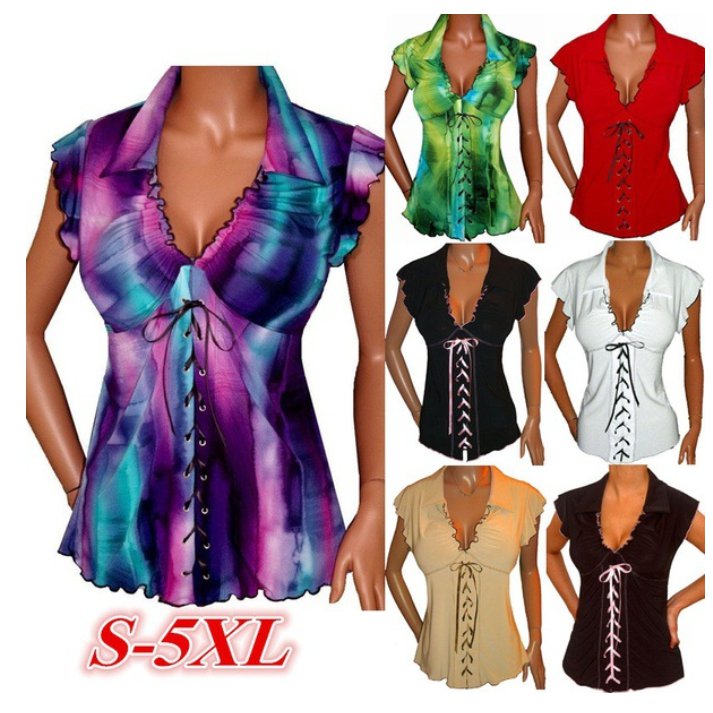 Women's Gothic Ruffle Sweetheart Lace Up Corset Top Plus Size Short sleeve