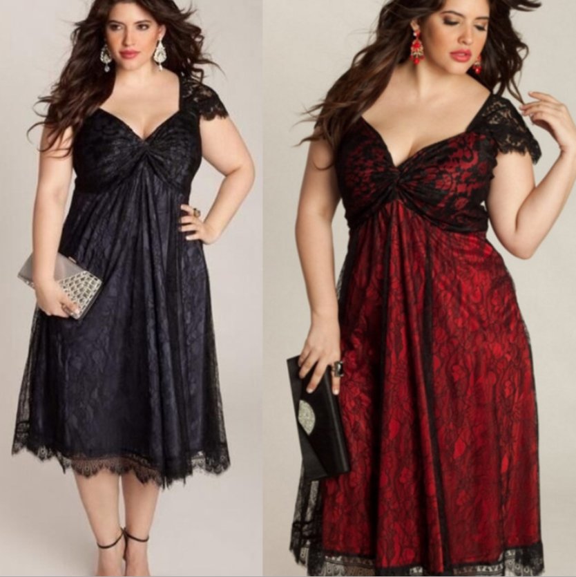 Plus Size Sexy Black Eyelash Lace Gathered Cocktail Party Dress Black/Red