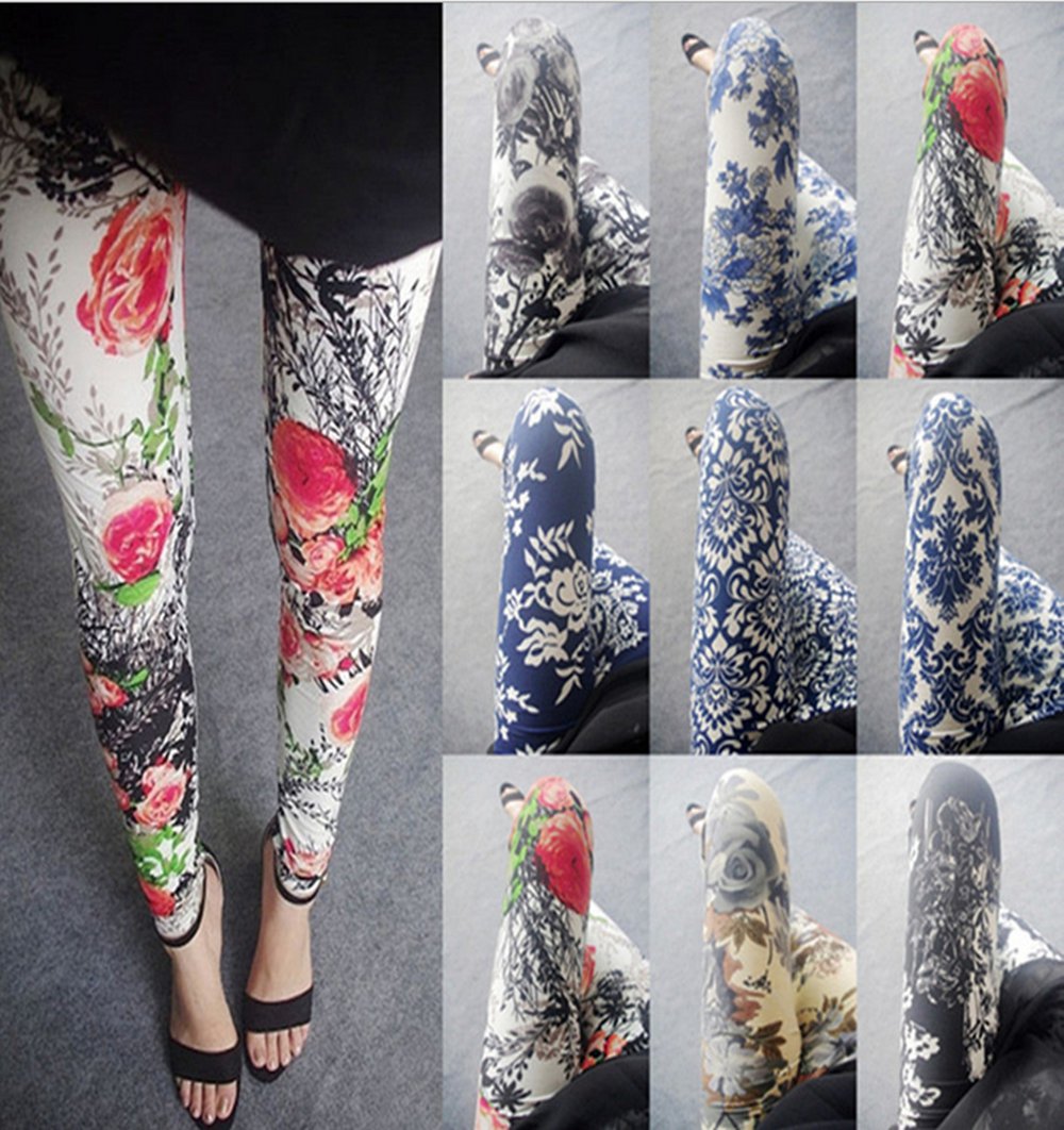 Womens sexy leggings Stretchy pants trousers Chinese traditional ink Pattern