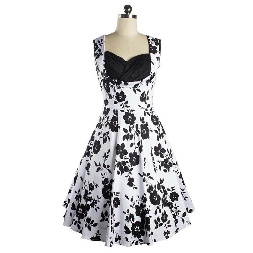 Vintage Hepburn Style Summer Sleeveless 50s Dress black