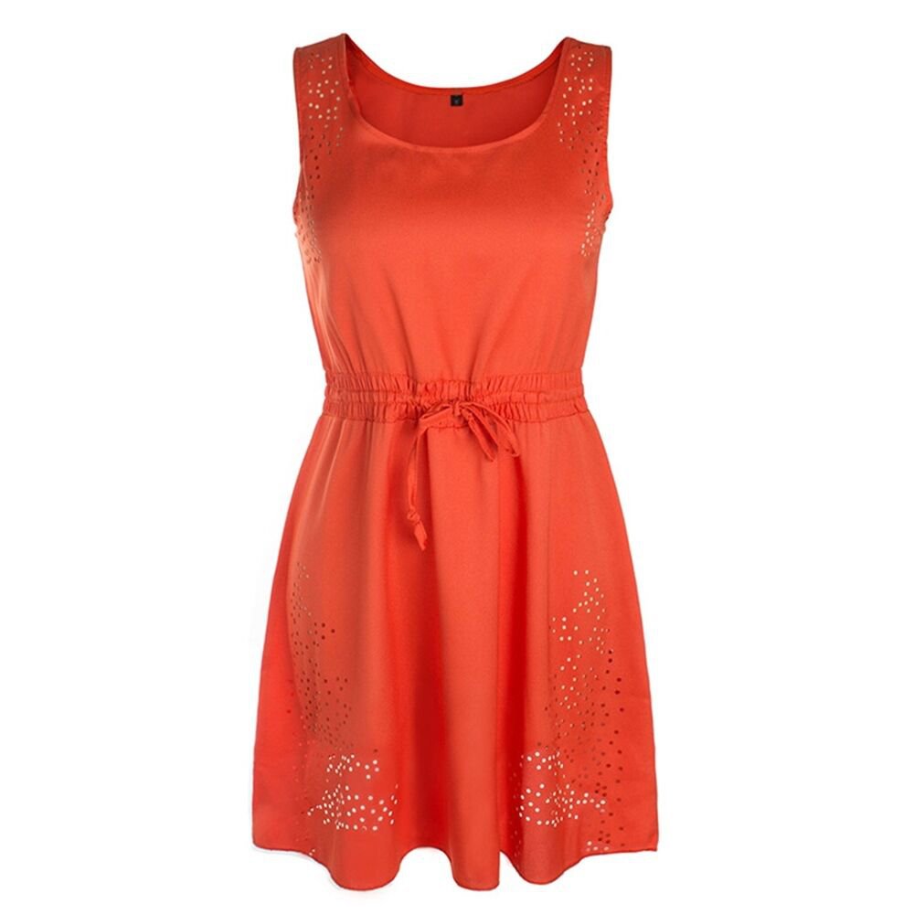 Drawstring Lace-up beautiful Dress Hollow Summer orange