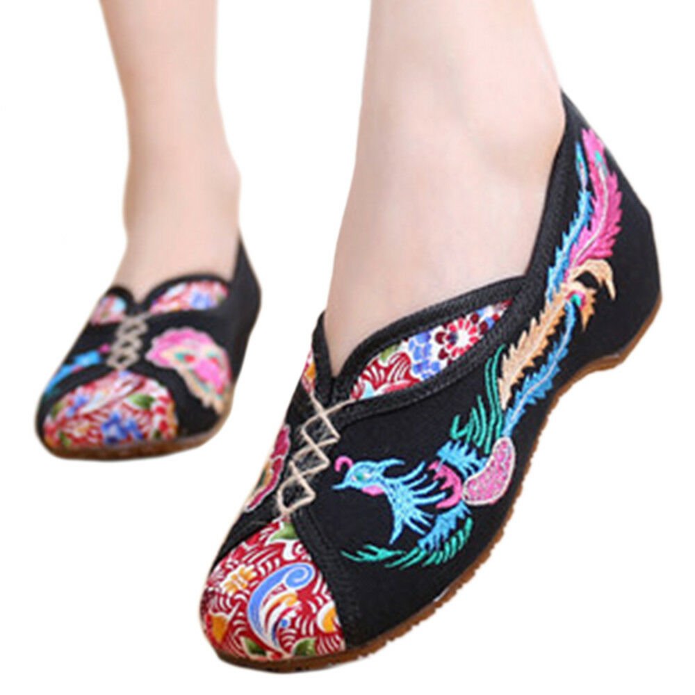 Old Beijing Cloth Embroidered Shoes Colorful Phoenix