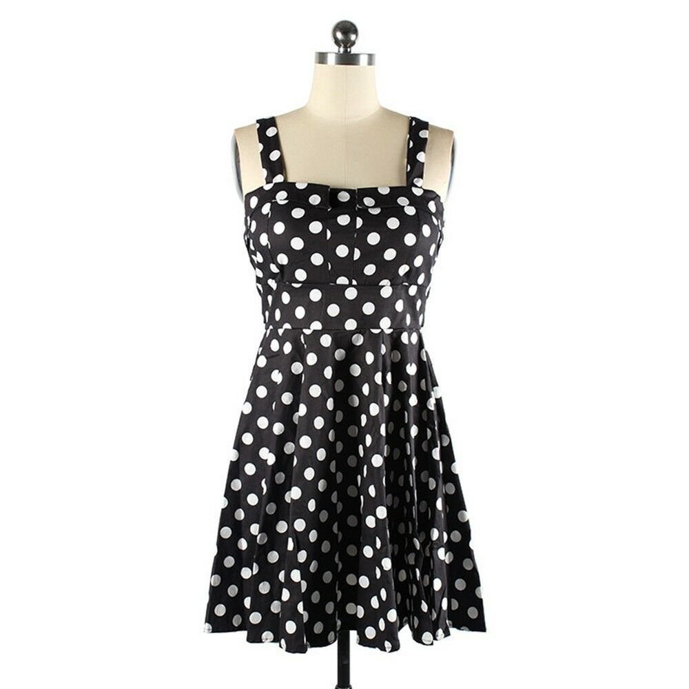 Vintage Hepburn Style Boob Tube Top Dot Dress black