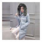 Winter Woman Down Coat Slim Middle Long Thick Fox Fur   blue