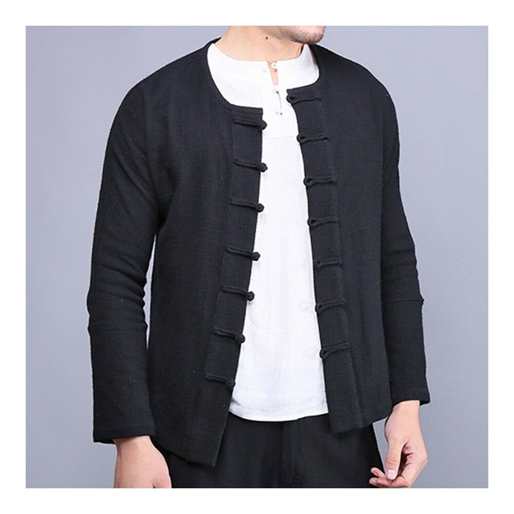 Plate Button Top Flax Jacket Coat Vintage black