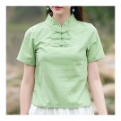 Plate Button Splicing Stand Collar Short Sleeve T-shirt   green