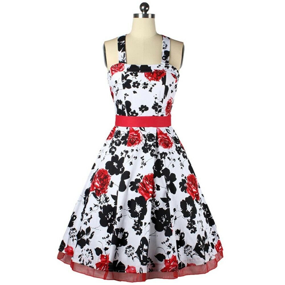 Summer Dress Hepburn Style Slim Big Peplum Bubble Skirt red
