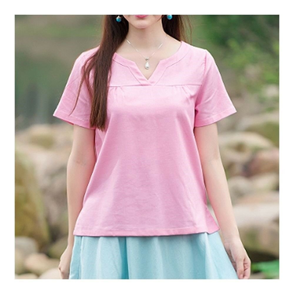 Splicing Slim Stand Collar Short Sleeve T-shirt pink