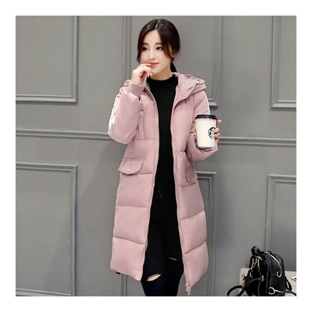 Simple Hooded Long Thick Plus Size Woman Down Coat pink