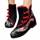 Vintage Beijing Cloth Shoes Embroidered Boots 12-03   black with cotton  35