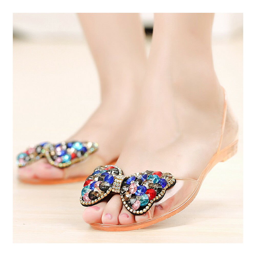 Transparent Jelly Shoes Sandals Chromatic Rhinestone Beads Peep-toe