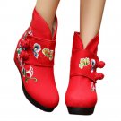 Double Butterfly Vintage Beijing Cloth Shoes Embroidered Boots   red  35