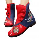 Vintage Beijing Cloth Shoes Embroidered Boots 12-08   red + blue  35